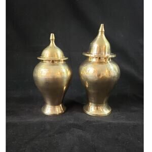 Pair of Vintage Brass Mini Urns Boho Decor 6.5"